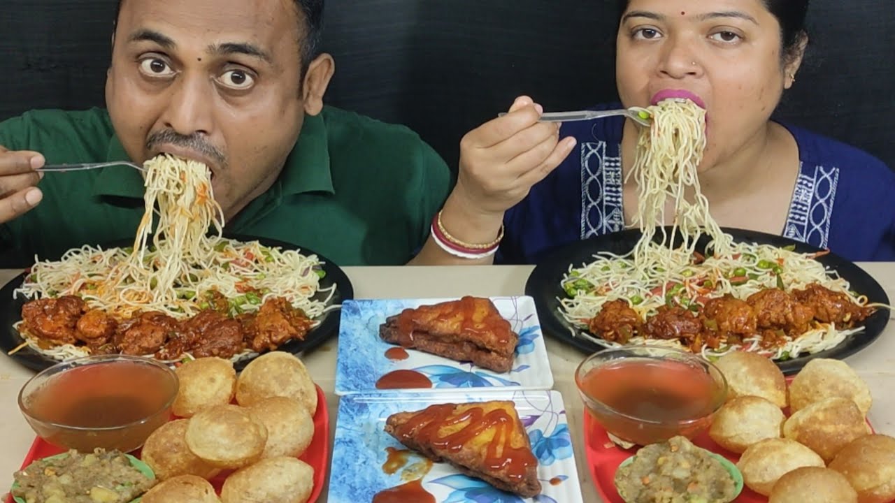 CHOWMEIN CHICKEN MANCHURIAN PANIPURI BREAD PAKODA EATING CHALLENGE