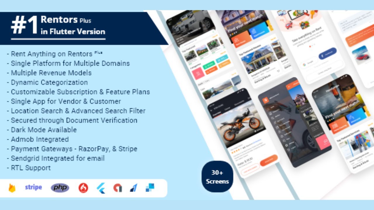 Rentors Plus- Universal Flutter App For #Renting and #Hiring App source code free download