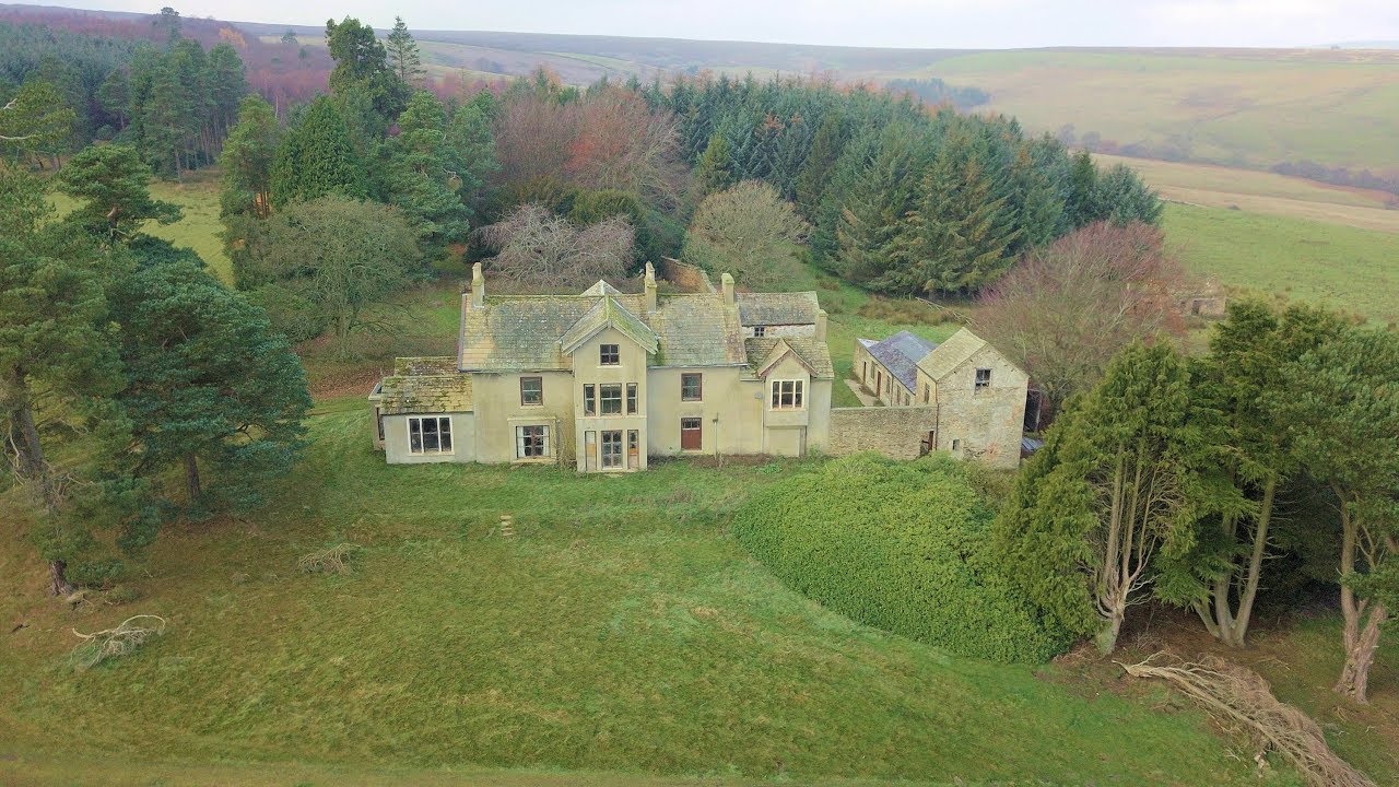 St johns hall 2 by drone, Weardale, Co Durham. Abandoned places UK.