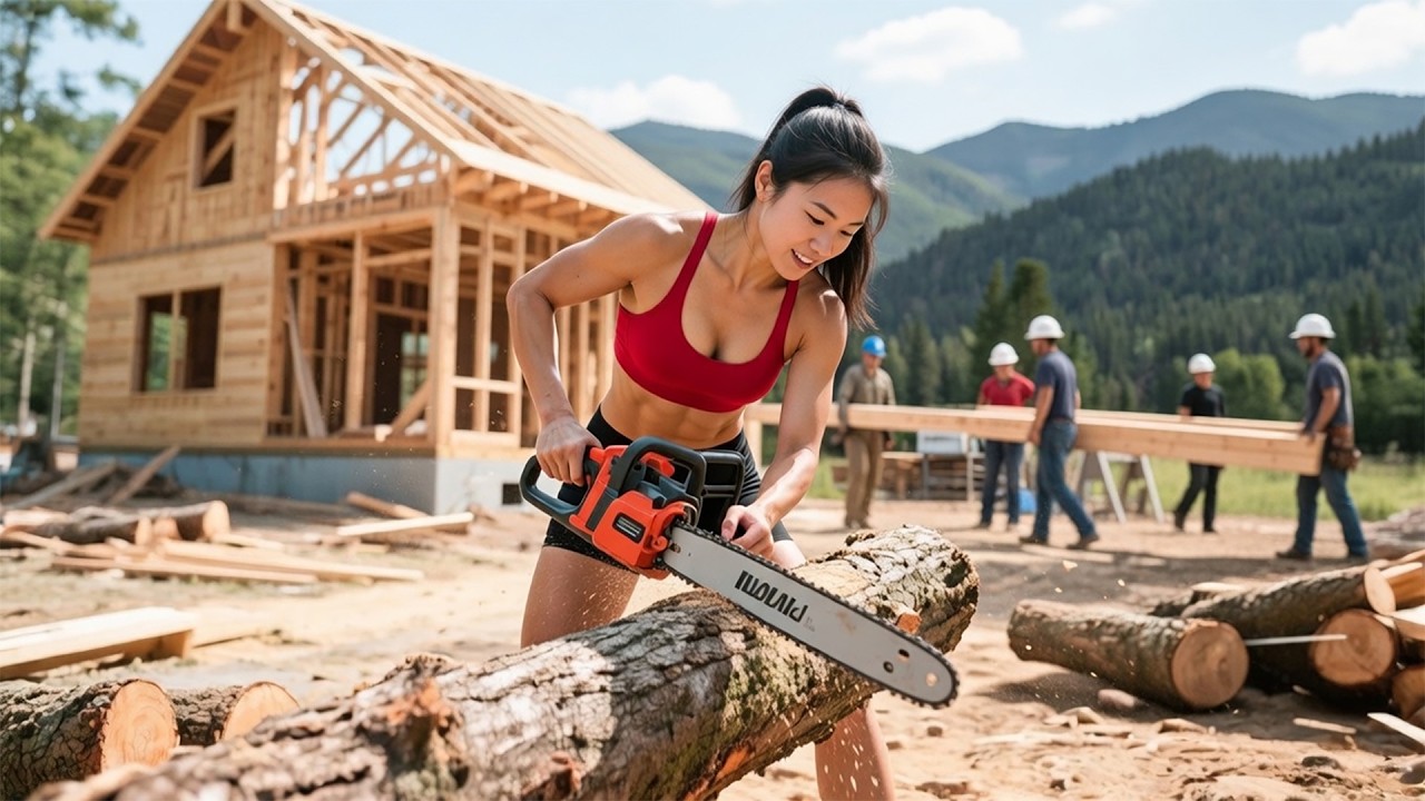 Young Woman’s Off Grid Life | Building a Modern Wooden House in the Forest