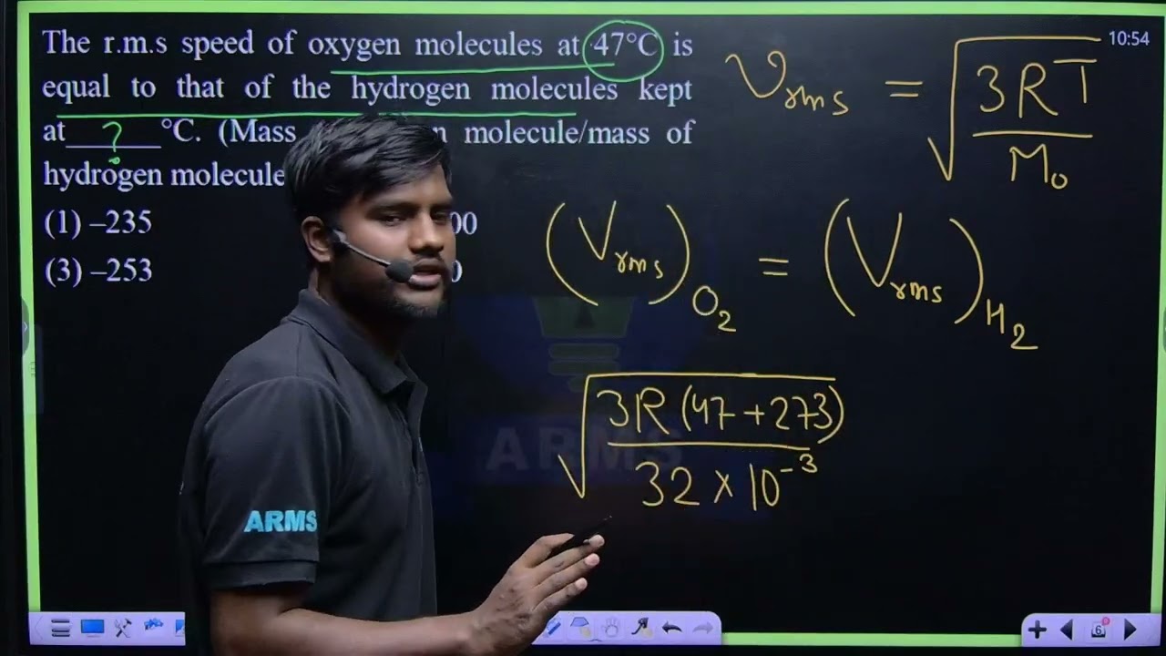 The r.m.s speed of oxygen molecules at 47C is equal to that of the hydrogen molecules kept at ____