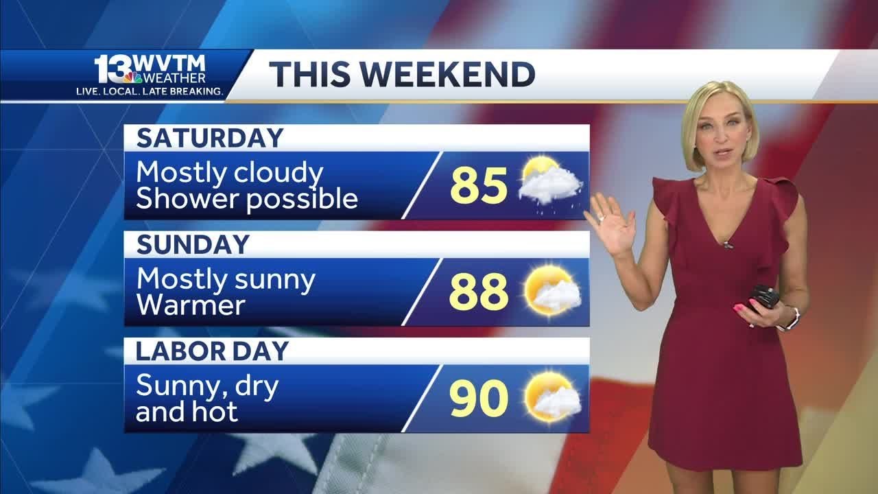 Clouds and storms for Friday, drier and hotter later in the weekend