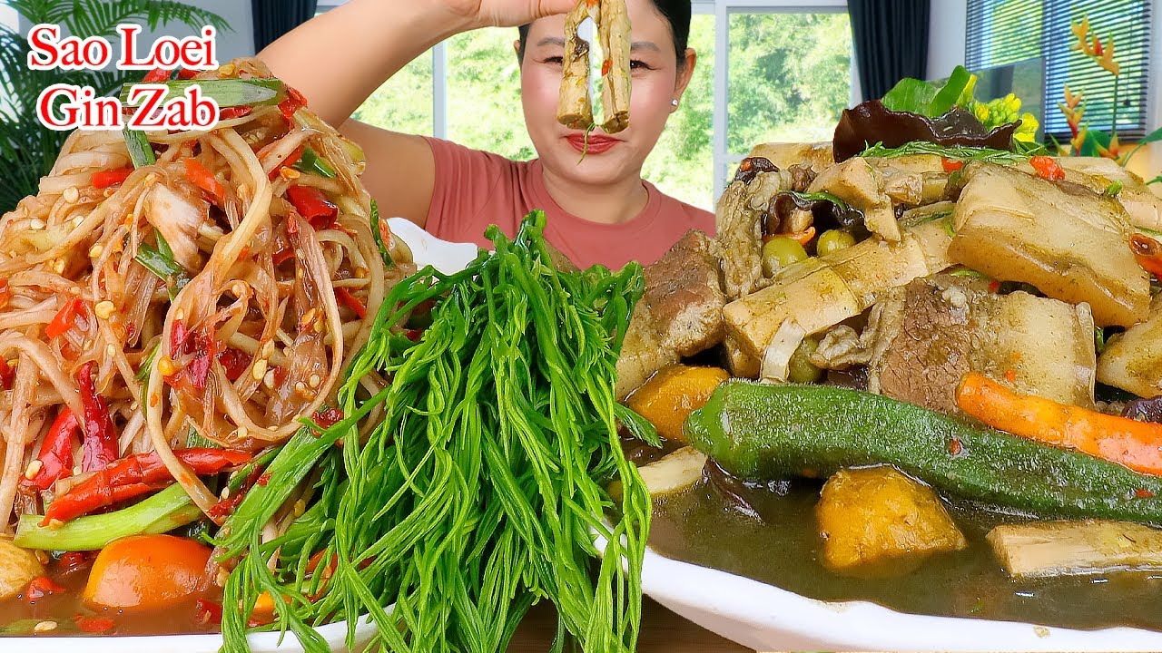 กินแกงหน่อไม้ใส่หมูสามชั้น ‼️ส้มตำปลาร้าเผ็ดๆ ชะอมแซ่บๆจ้า