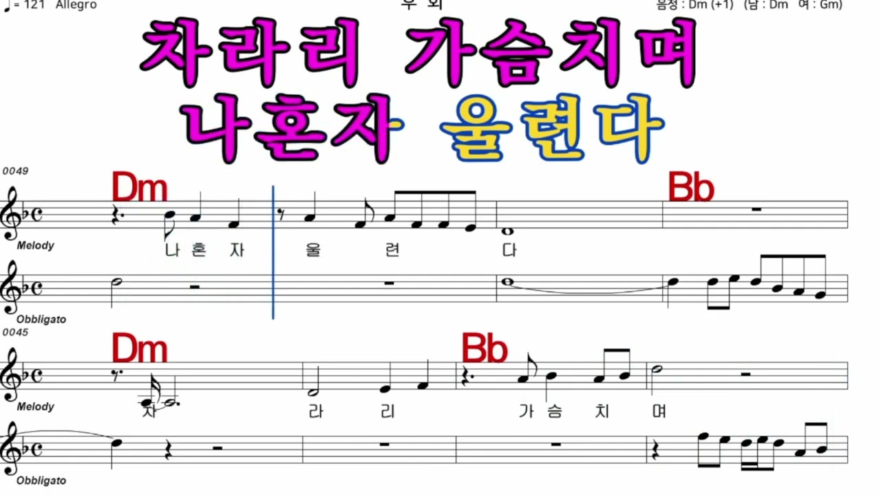후회   나훈아  iSMB 가수처럼 엠알로 노래 악보 남 원키  Dm