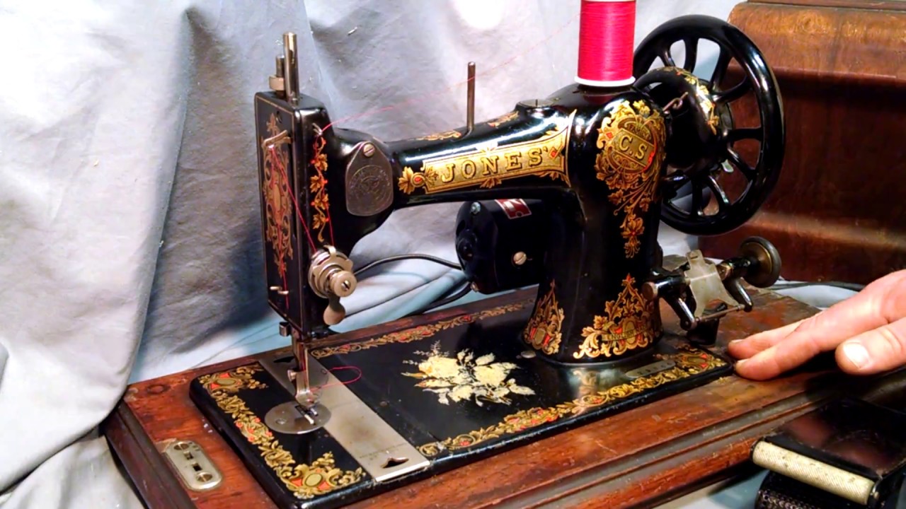 Serviced Ornate Antique 1890's Jones Sewing Machine Upgraded to Electric Motor 29804