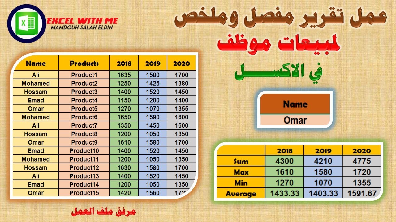طريقة عمل تقرير مفصل وملخص لمبيعات موظف باحترافية فى الاكسل