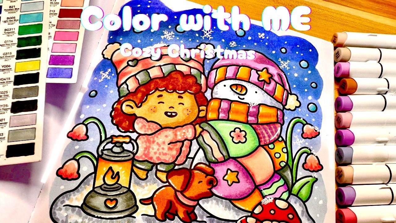 Festive Marker Coloring | Winter Scene with Child & Snowman | Satisfying