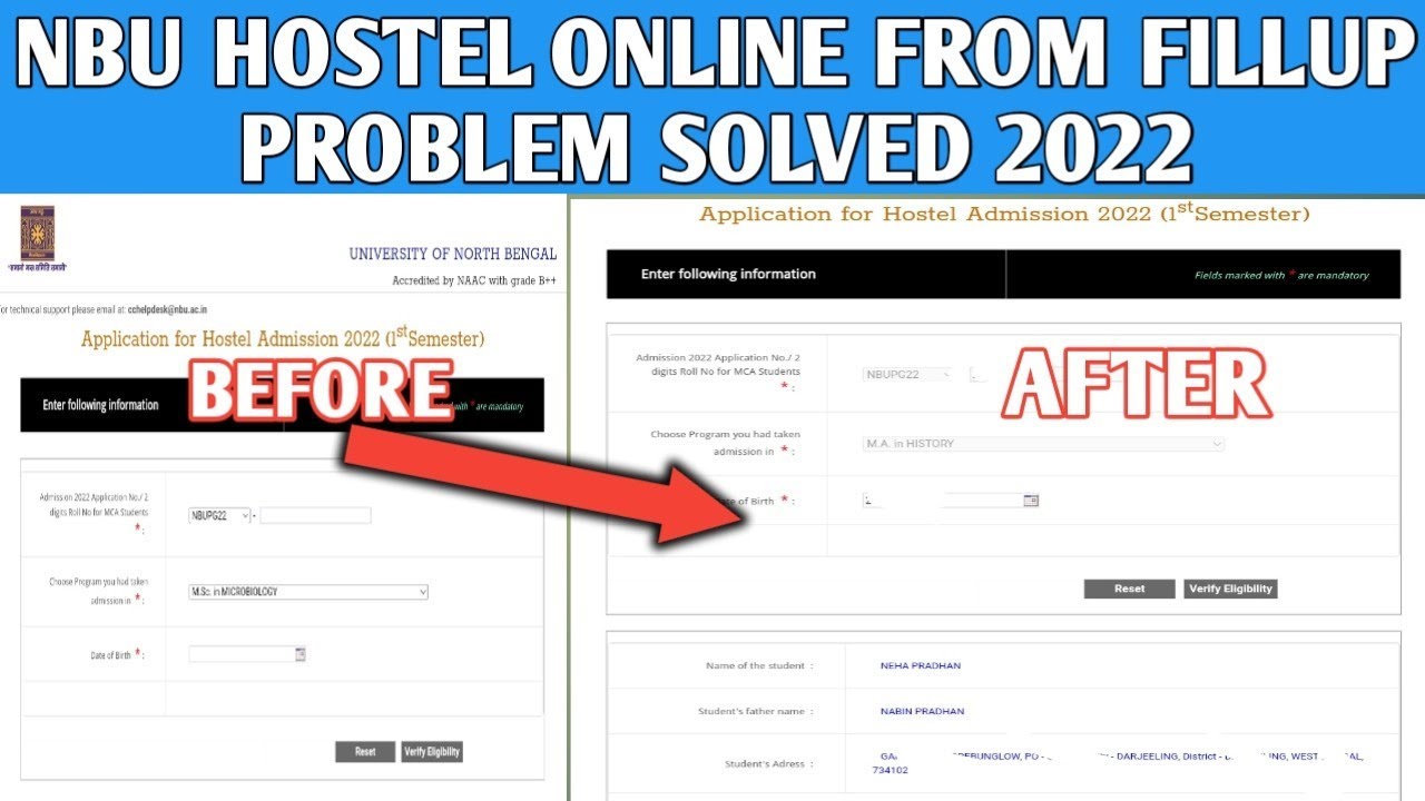 NBU - PG Hostel admission Problem Solved 2022 😊 || Nbu hostel online from fillup