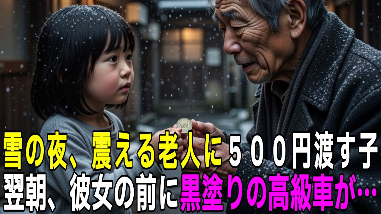 大雪の夜、お爺さんに500円を渡した5歳の少女。翌日、黒塗りの高級車が彼女の前に現れて…【感動する話】【朗読】