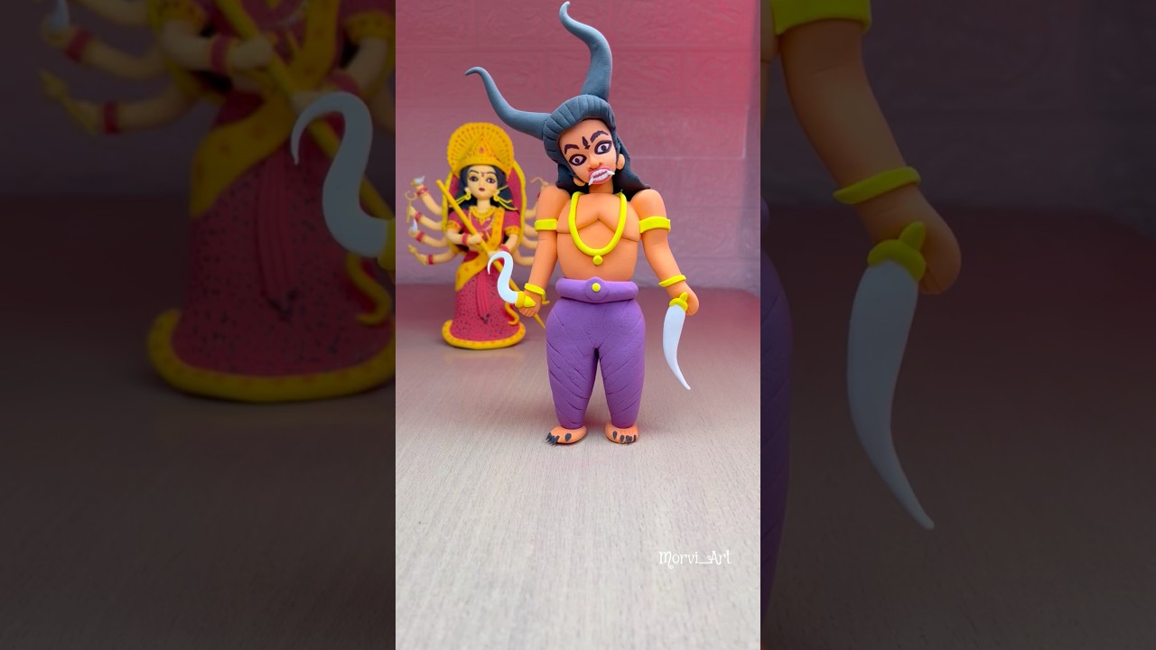 Diy Durga Maa Rakshas 👹 Vadh Idol 🤩 Navratri Special Durga maa idol #shorts #clayart