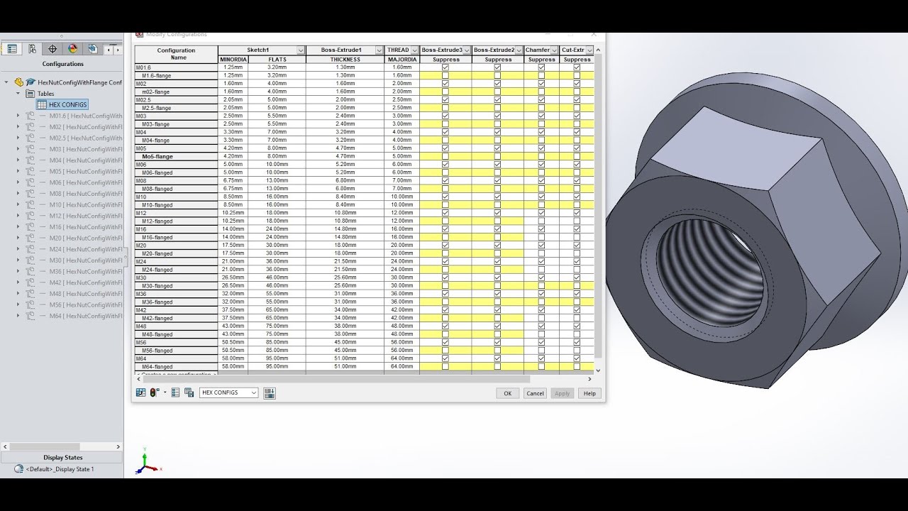 SolidWorks Configuration Tables With Equations