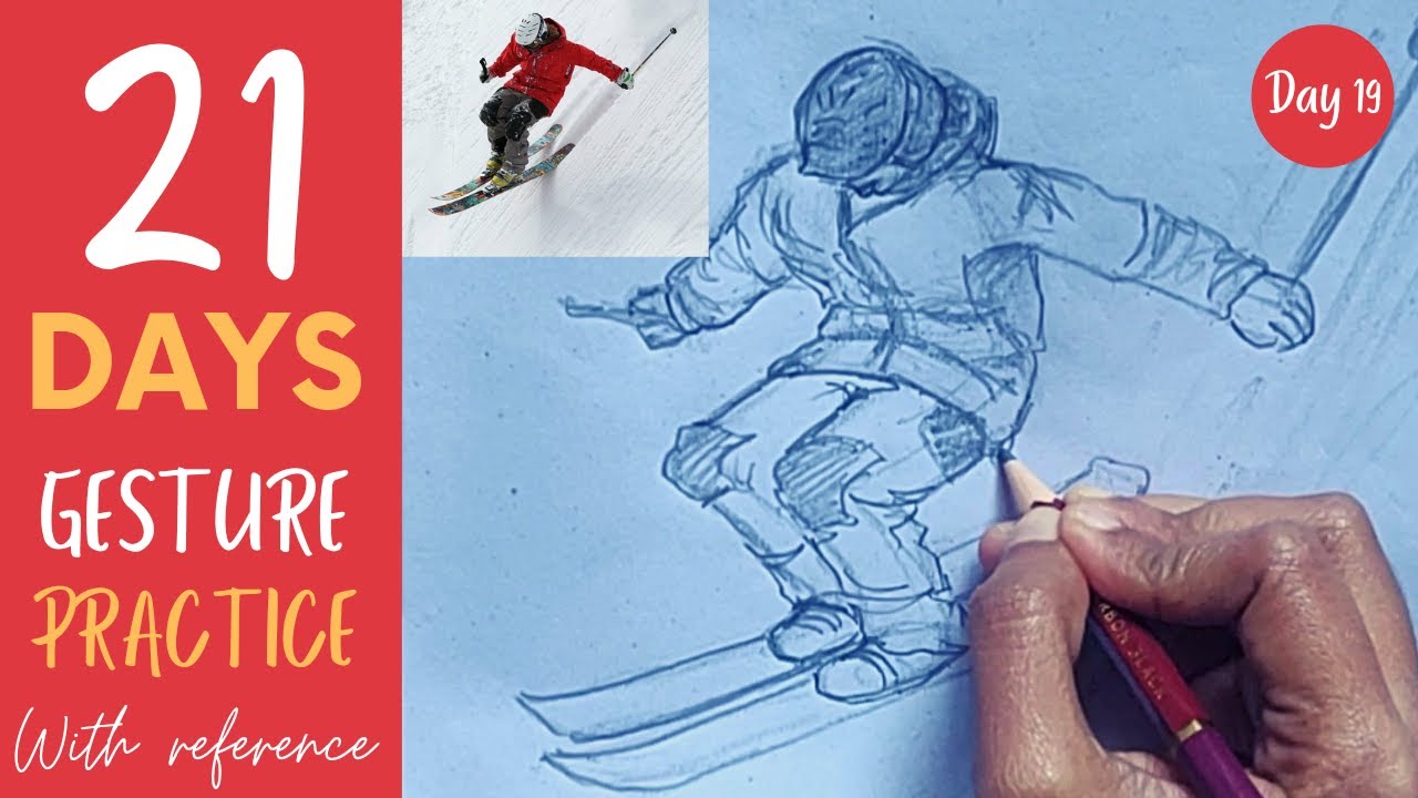 Easy tricks to draw action pose easily / skiing🎿 -winter sports / step by step process for beginners