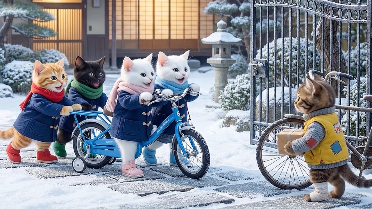Tiny Kittens Buy a New Bike for Injured Delivery Cat 🐱🚲 Kindness Story 🐾❤️