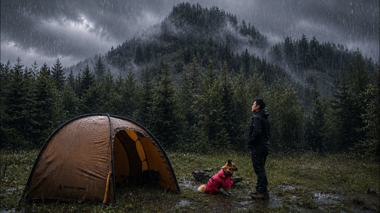 Heavy Rain Camping in a Hot Tent | Cozy Wood Stove & Camp Cooking