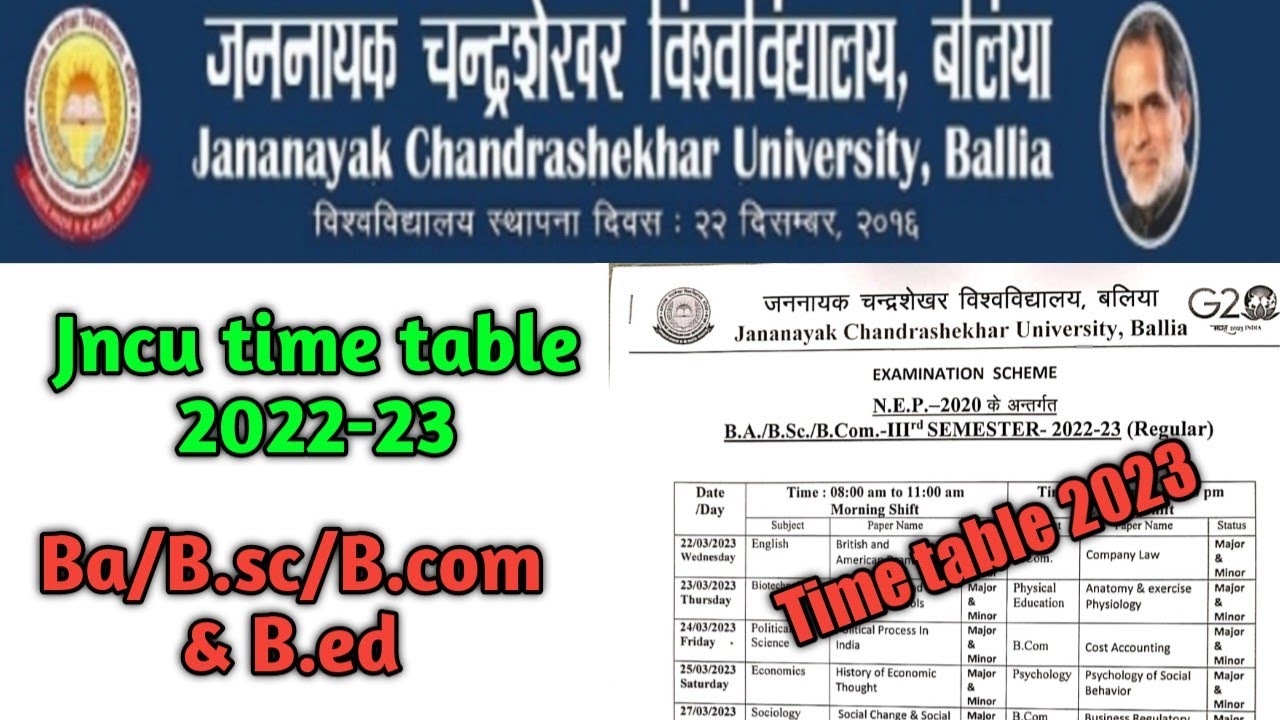 jncu ba/b.sc/b.com & b.ed Time table 2022-23/Jncu ba 3rd time table/Jncu ba 3rd year exam date.