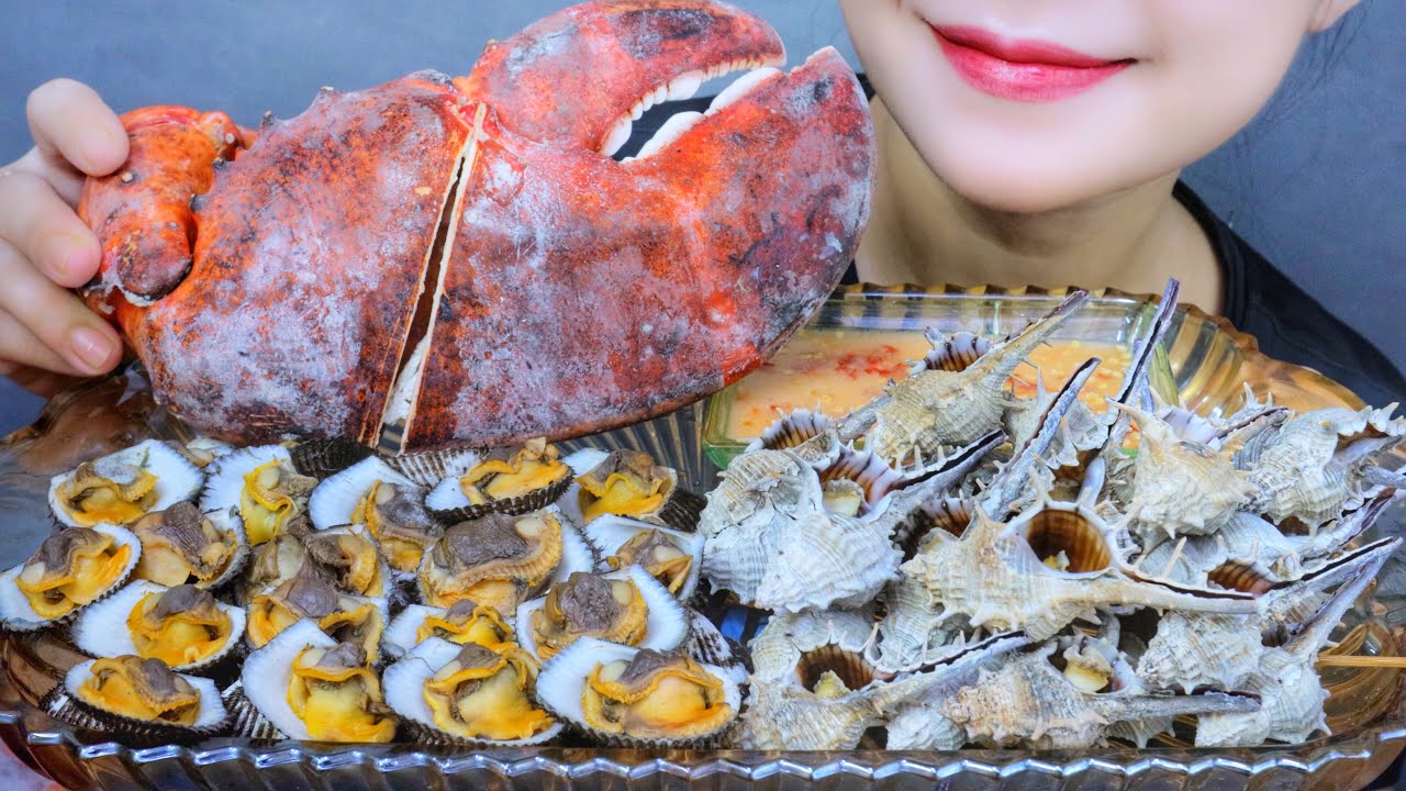 ASMR SEAFOOD BOILED (LOBSTER CLAW , HAIR CLAM , SNAIL) , EATING SOUNDS | LINH-ASMR