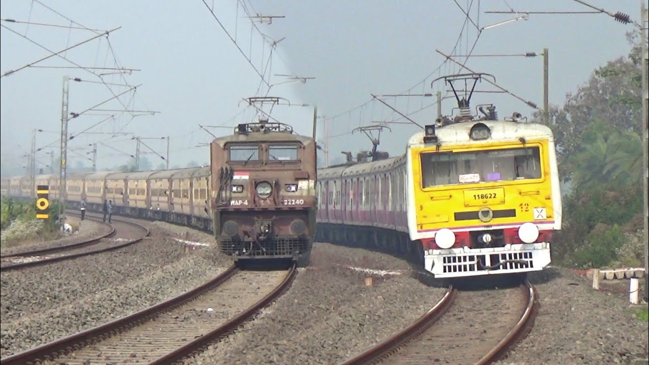 Trains on 90° Sharp Curve: WAP-4 InterCity+Balurghat+Teesta Torsa Express & EMU Local Train | ER