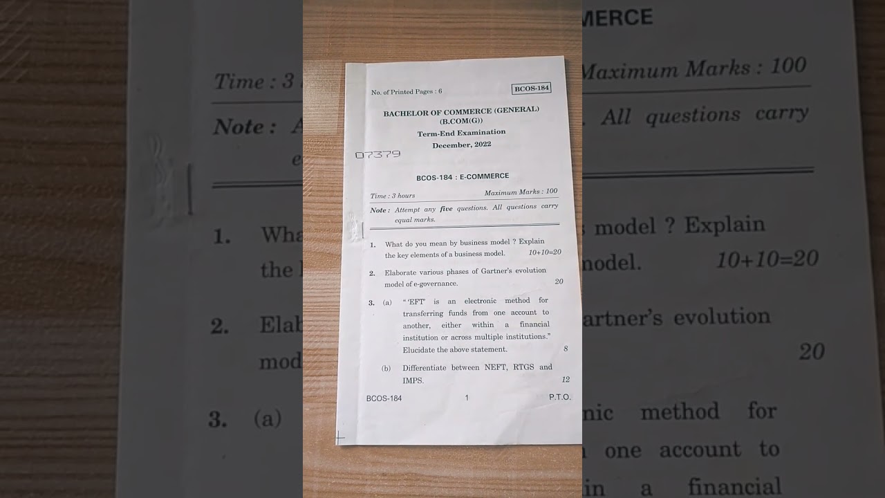 IGNOU BCOMG BCOS184:E -COMMERCE DECEMBER 2022 T.E.E PAPER👍