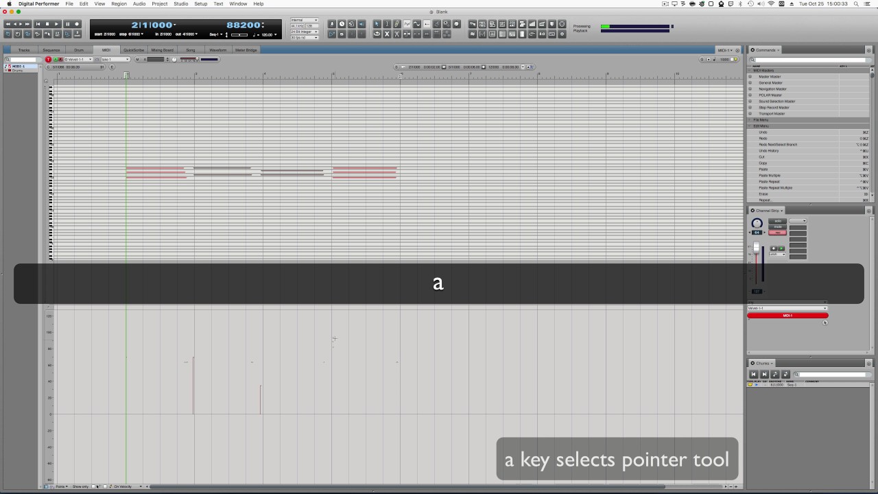 Easily editing note velocity in Digital Performer