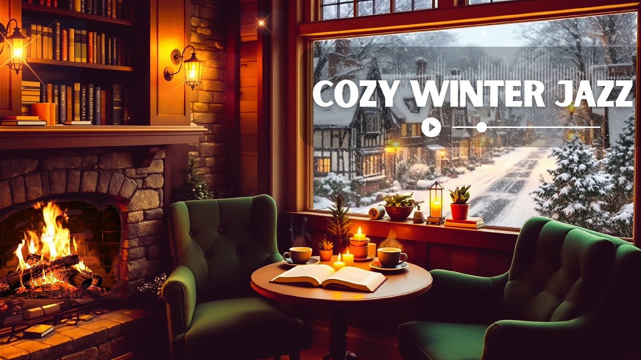 Snowy Evening Café by the Fireplace ☕ Cozy Jazz for Calm Focus