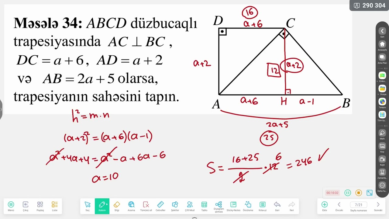 Fiqurlarin sahesi Test  izahi