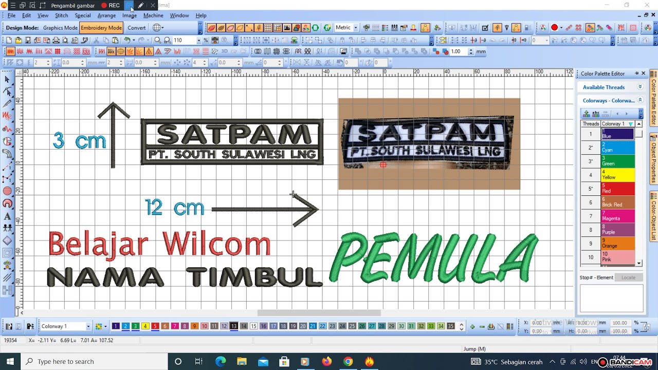 Belajar wilcom, Desain Nama SATPAM Timbul, Wilcom e2 #1000subscriber #youtube #rehan