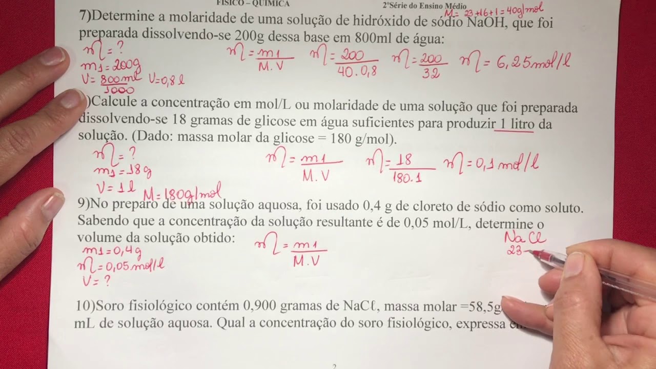 Concentração Molar ou Molaridade em mol/l