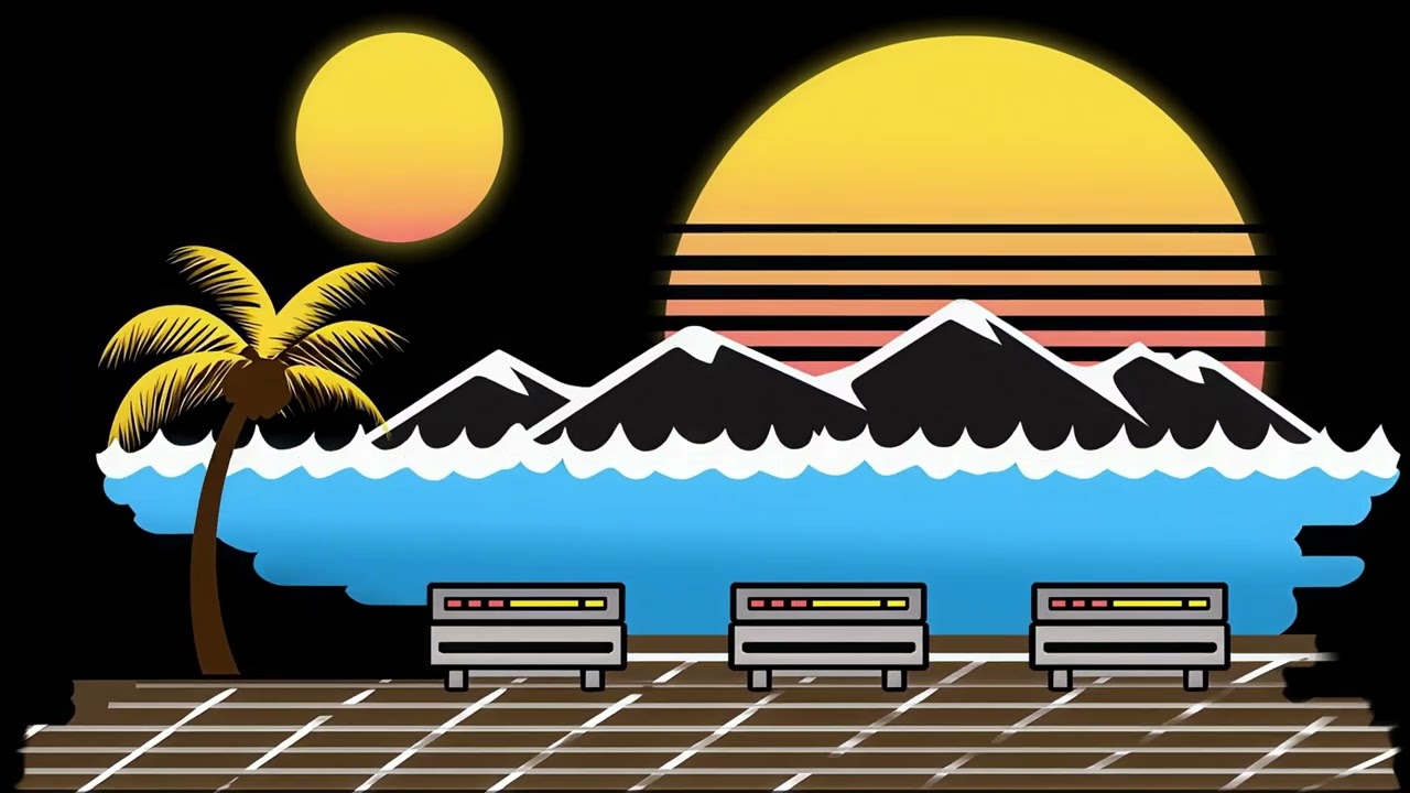 Synthwave Sunset Beach 4K Loopable Video Background