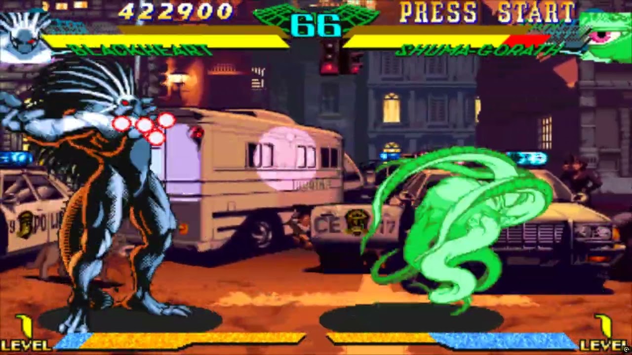 Marvel Super Heroes vs Street Fighter Arcade mode - Black Heart & Mephisto