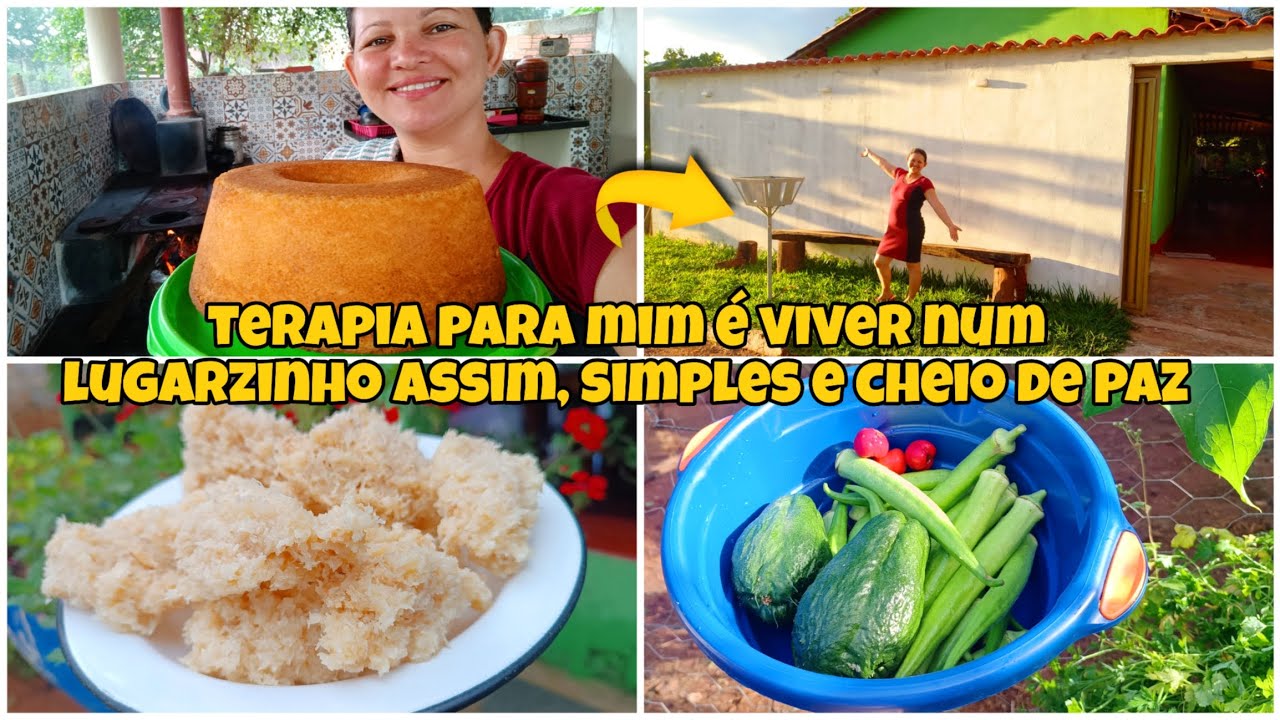 FOGÃO DE LENHA ACESO//BOLO DE ÁGUA//COCADA CREMOSA//COLHEITA NO QUINTAL DE CASA...
