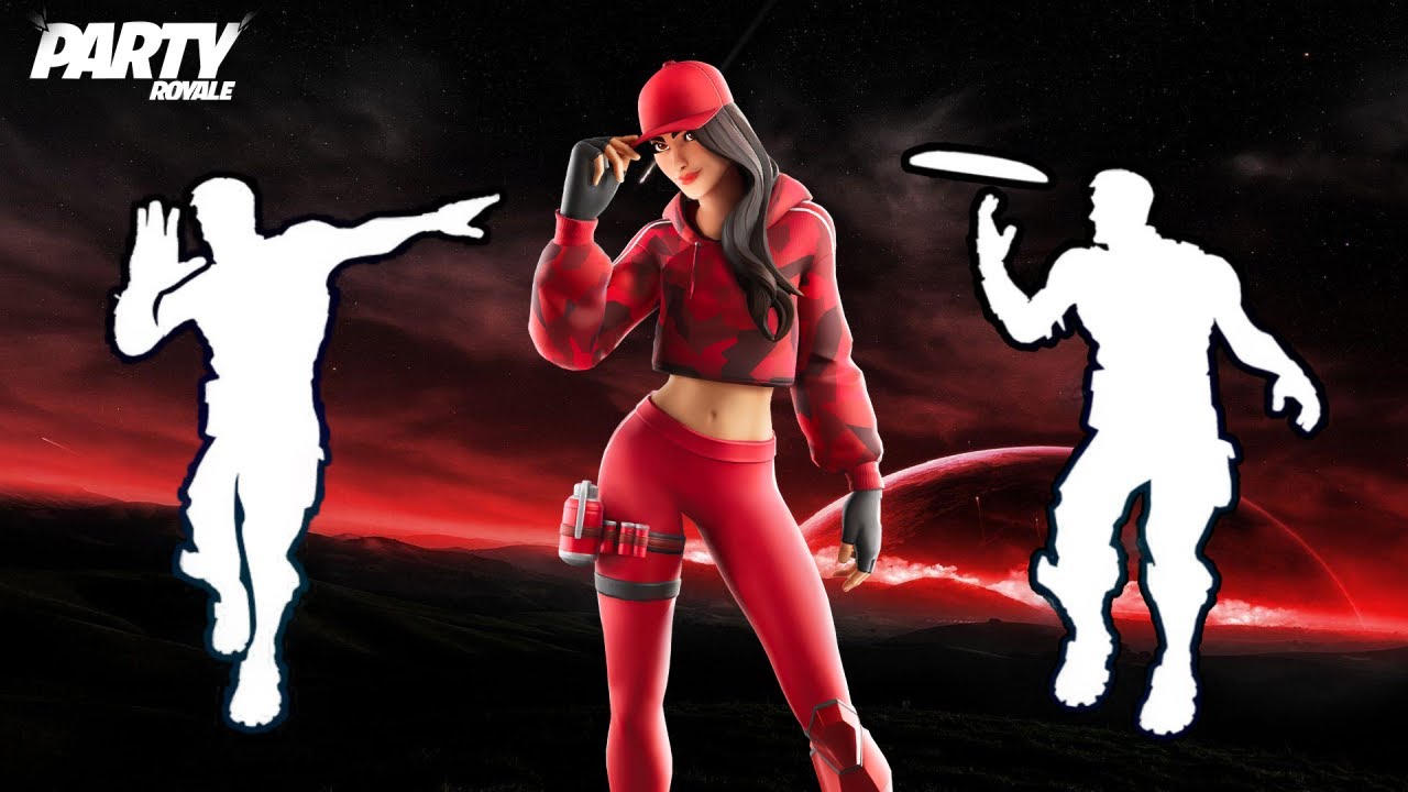 Ruby Skin Flexing rare emotes in Party Royale and Emote Battles with Ruby Skin