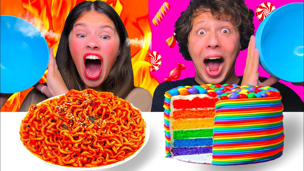 ASMR SPICY VS SWEET FOOD CHALLENGE | EATING SOUNDS MUKBANG Tati ASMR