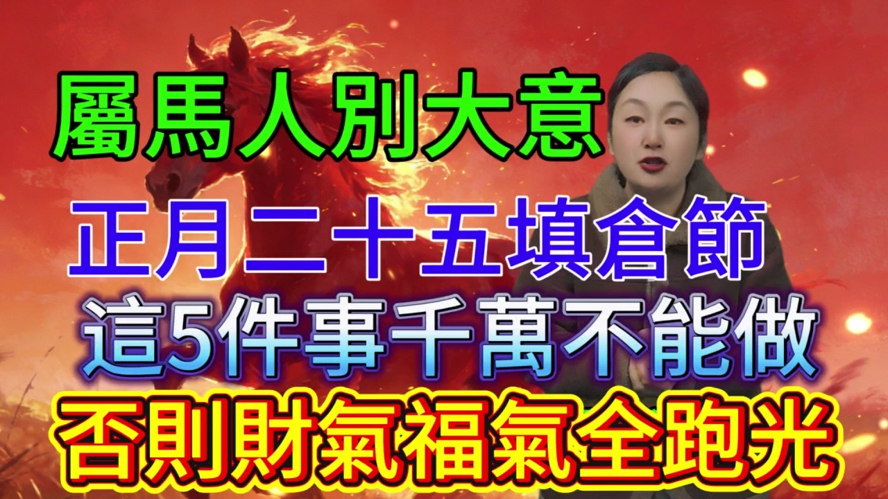 屬馬人別大意！正月二十五填倉節，這幾件事千萬別做，否則財氣福運全跑光！#命理 #財運 #財富 #風水