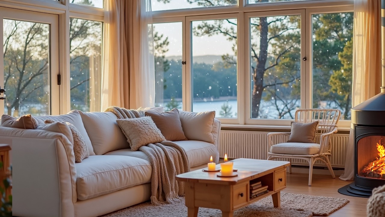Winter Cabin by the Lake at Night ❄️🎹 | Gentle Piano, Warm Fireplace Sounds, and Stress Relief