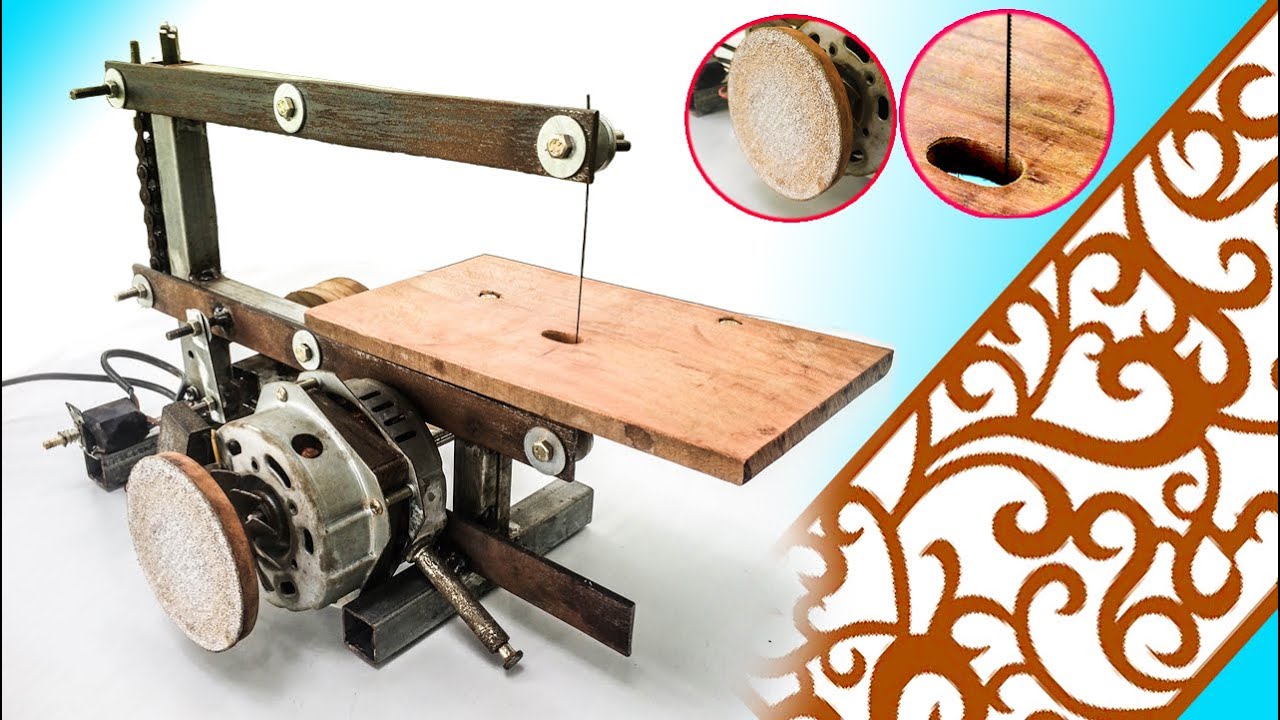 How to make a small carving saw with bench grinder, using a table fan motor /අපිම කැටයම් කියතක් හදමු