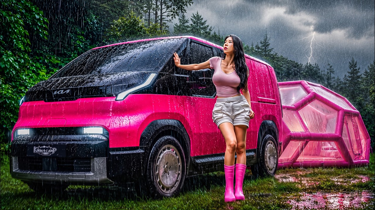 ☔️ HEAVY RAIN CAMPING WITH A NEW PINK KIA PV5