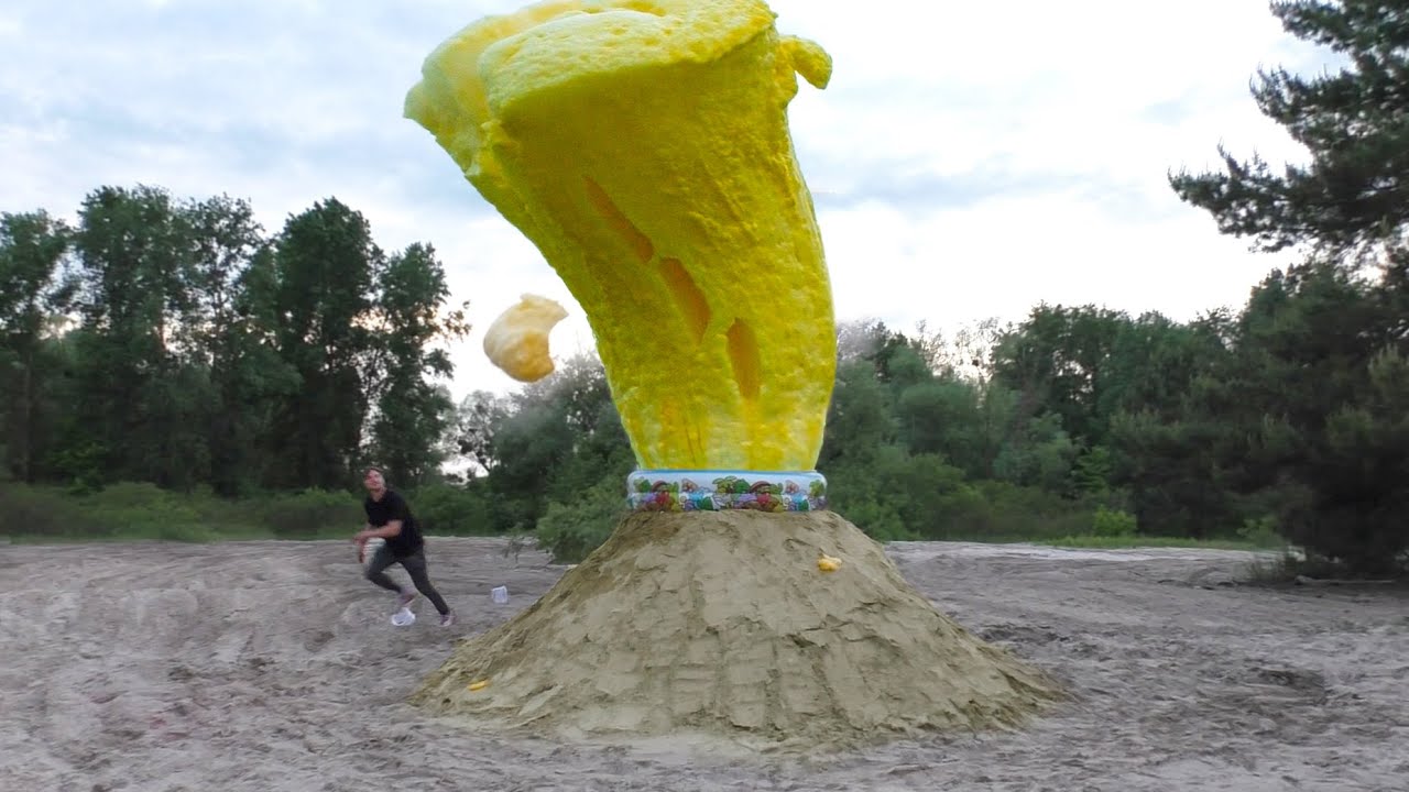 EXPERIMENT : Big Yellow Eruption Volcano Toothpaste From Coca-cola ,Fanta , Mirinda and MENTOS