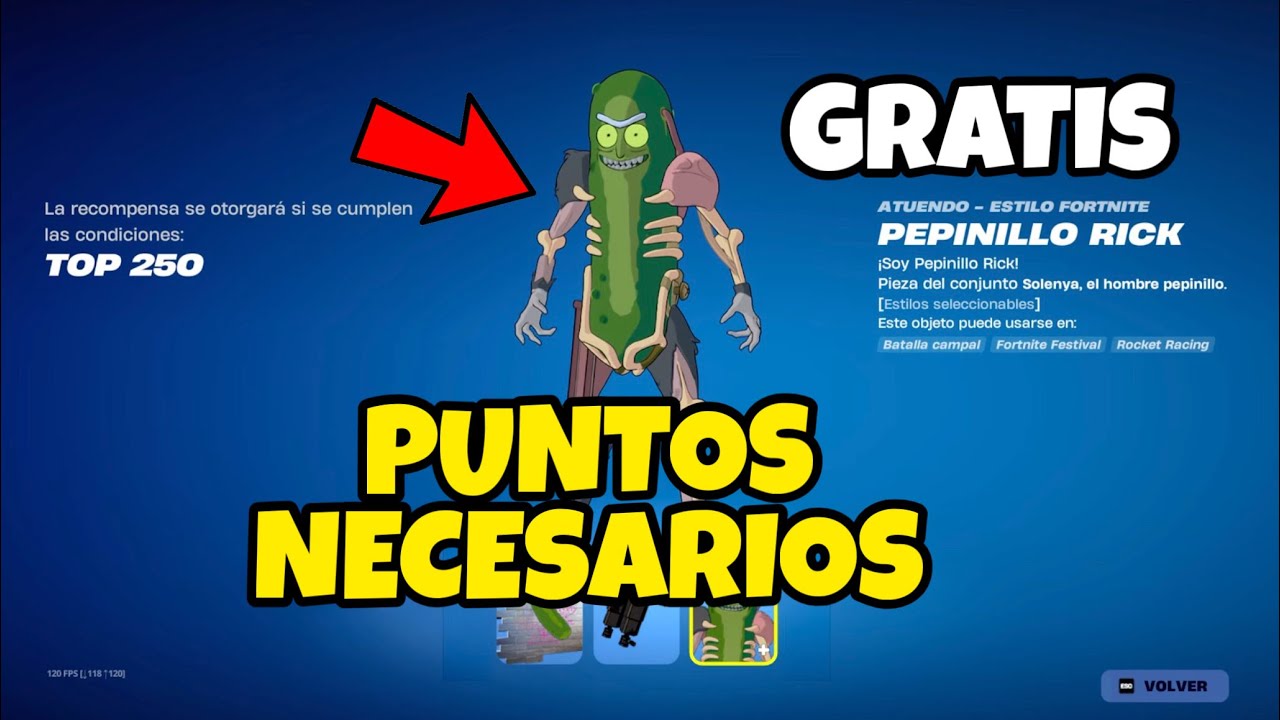 *GRATIS* CUÁNTOS PUNTOS SE NECESITA PARA CONSEGUIR LA SKIN DE PEPINILLO RICK EN FORTNITE! GRATIS HOY