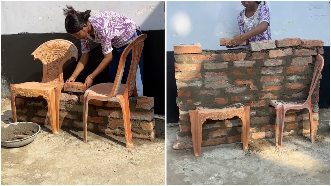 Сломанные пластиковые стулья, повторно использованные с цементом — потрясающая идея для поделки.