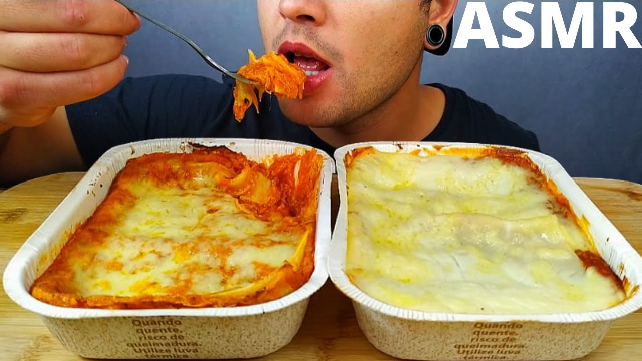 ASMR COMIDA LASANHA DE FRANGO E  LASANHA BOLONHESA DE MICROONDAS MUKBANG