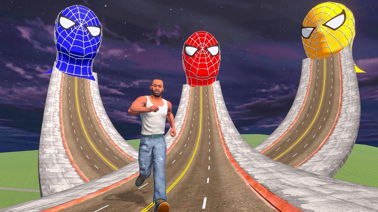 Franklin Found Longest Road To Colourful Devil Spiderman Head In INDIAN BIKES DRIVING 3D