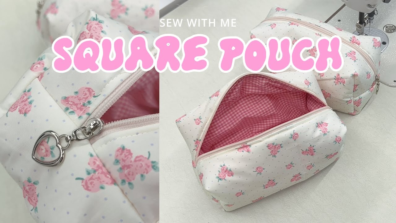 How to make a Square Pouch🩷🧵 Cosmetic Pouch DIY | Square Pouch Tutorial #pouchDIY