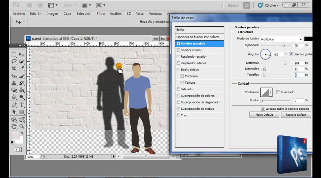 Tutorial PhotoShop - Sombra paralela - www.photoshopfacil.com.ar