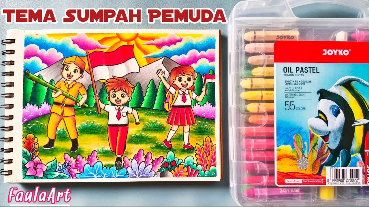 Mewarnai Gambar Tema Sumpah Pemuda Dengan Oil Pastel | Crayon