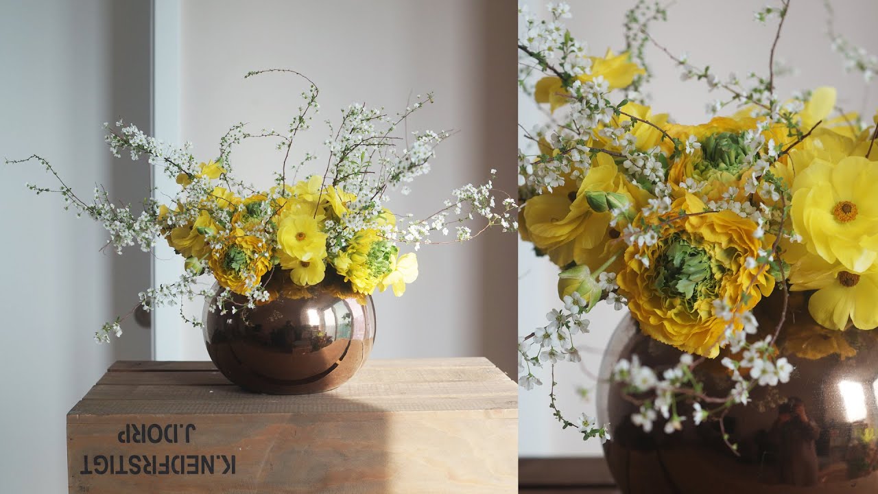 [꽃수업] 노란색 봄꽃 화병꽂이 / [flower lesson] fish bowl flower arrangement