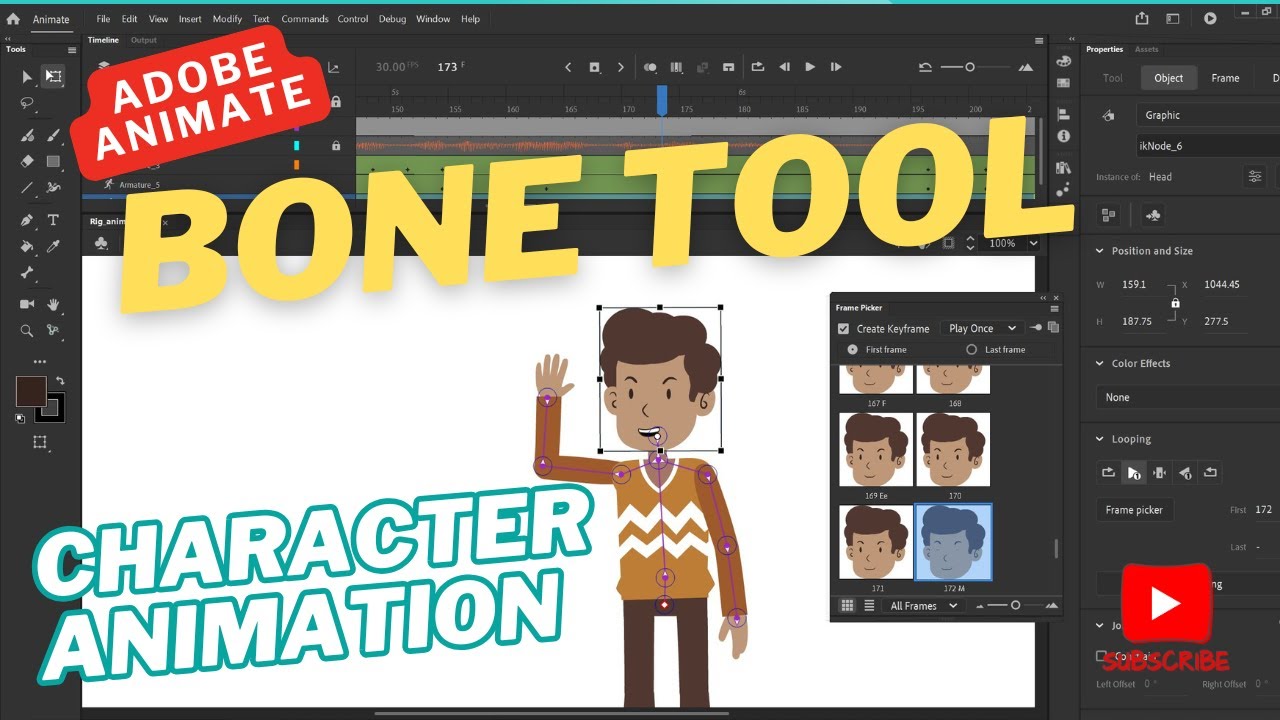 Adobe Animate character animation tutorial using bone tool 