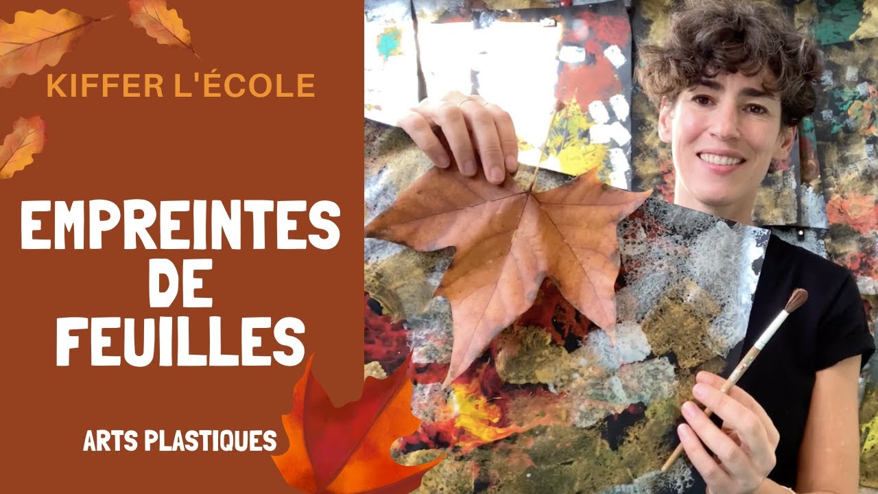 Empreintes de feuilles à la peinture.