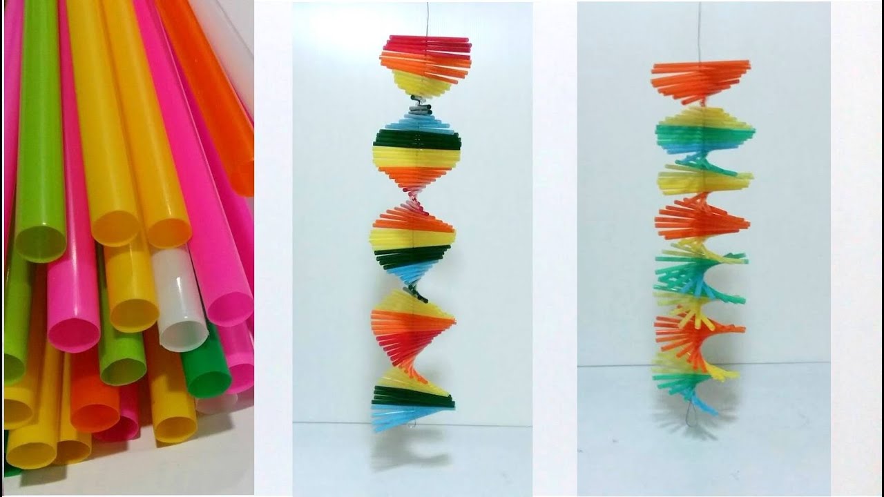 ดอกไม้จากหลอด โมบายแขวนจากหลอด by มายมิ้นท์ Mobile hanging from straws.