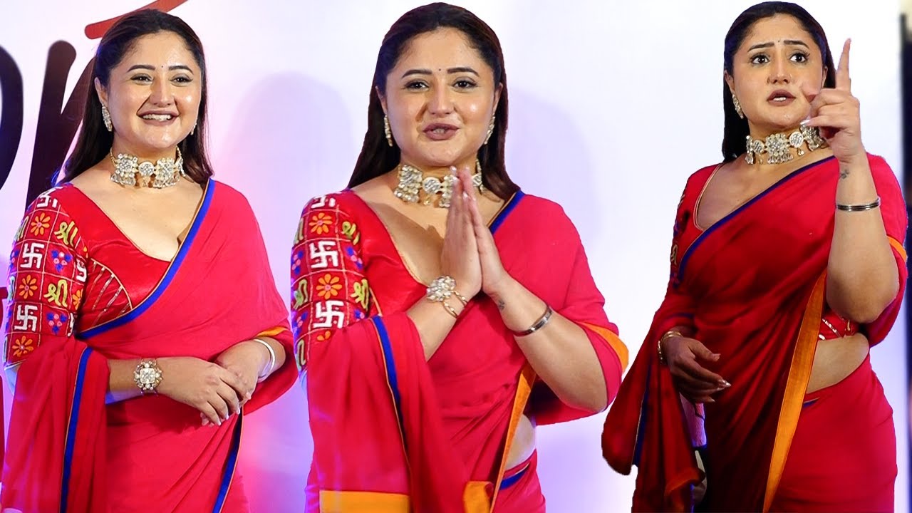 Rashami Desai Looking Gorgeous In Red Saree Arrive At 'Mom Tane Nai Samjay' Movie Screening