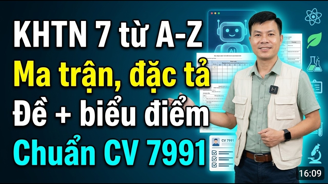 Tạo Đề Kiểm Tra KHTN 7 Từ A–Z | Ma Trận 20 Cột – Đặc Tả 16 Cột – Đề + Biểu Điểm (CV 7991)